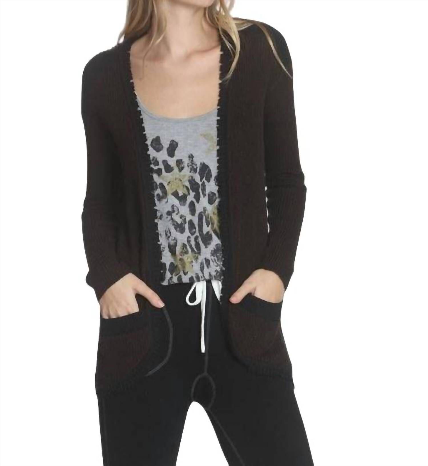 PARKER FRAY CARDIGAN IN BROWN/BLACK, BrownBlack / Brown, hi-res image number 0