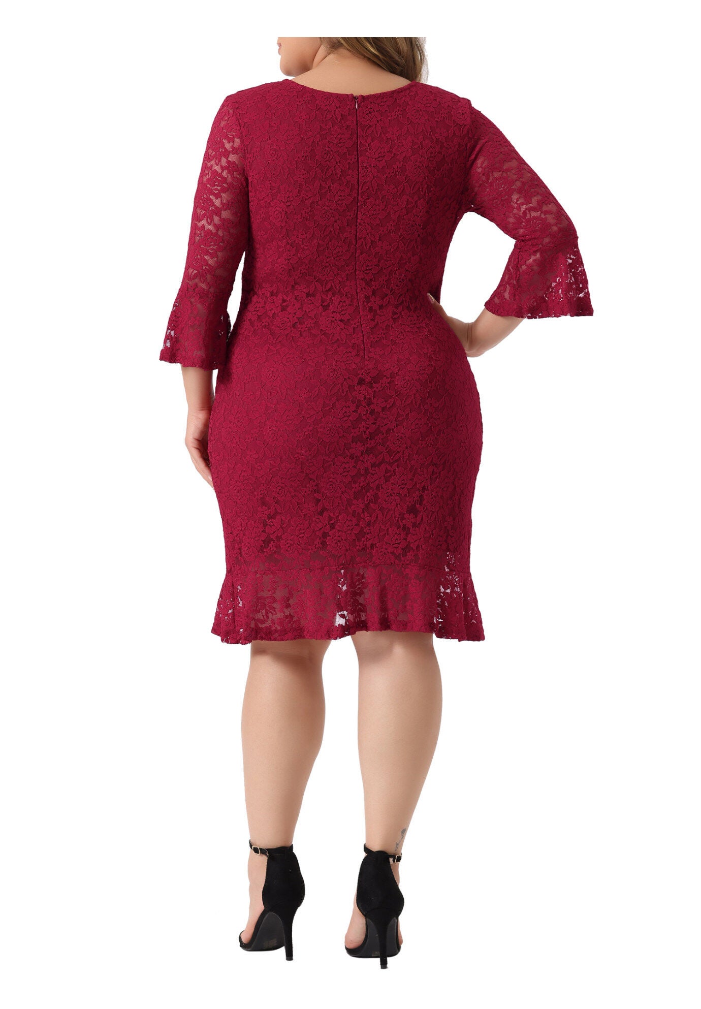 Ruffle Sleeves Cocktail Bodycon Dress, Burgundy / Burgundy, alternate image number 3