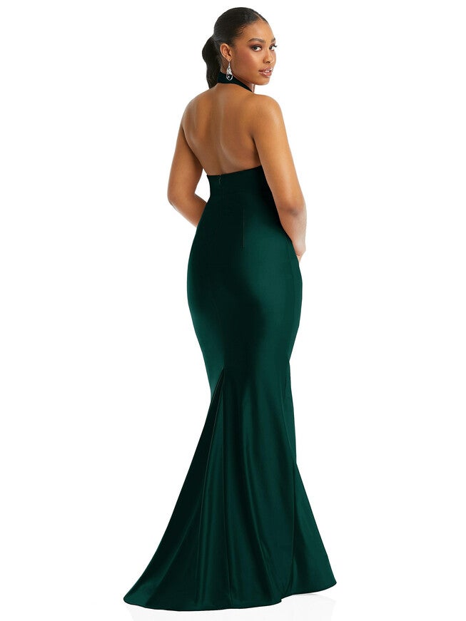 Criss Cross Halter Open-Back Stretch Satin Mermaid Dress, , alternate image number null