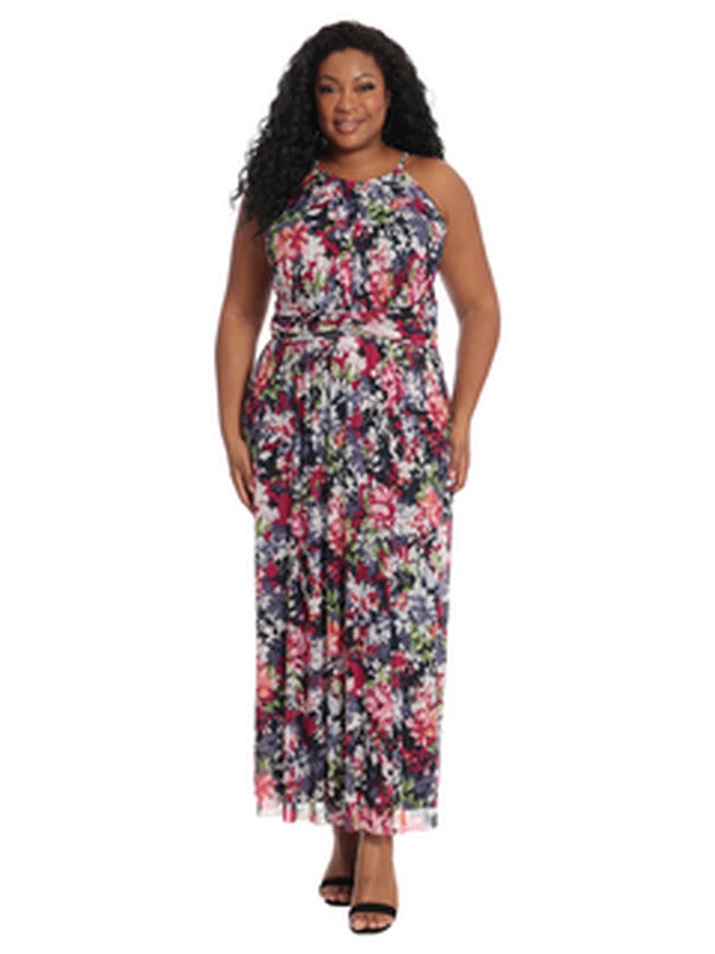 Ally Keyhole Halter Maxi Dress, NavyPink / Navy, hi-res image number null