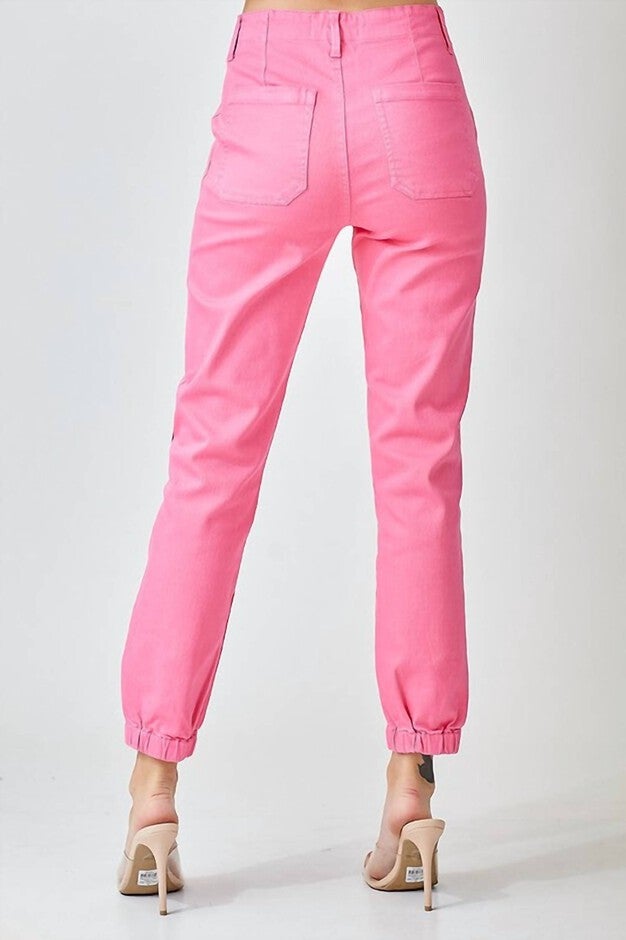HIGH RISE JOGGER JEANS IN PINK, , alternate image number null