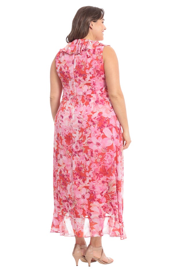 Floral side tie ruffle wrap maxi dress, Coral / Coral, alternate image number null