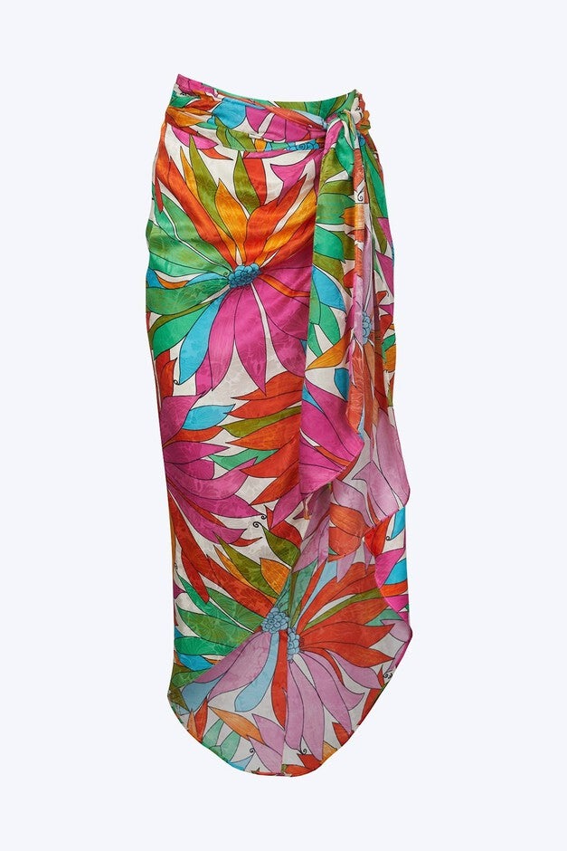 KIT FLORAL GATHERED SILK JACQUARD SKIRT IN FLORAL JUNGLE, Floral Jungle / Pink, hi-res image number 0