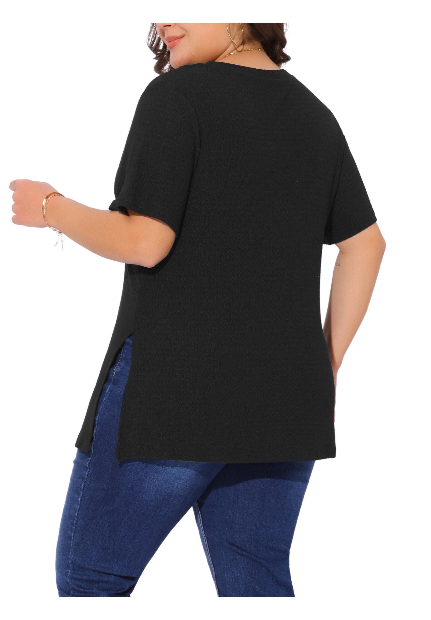 Short Sleeve Side Split T-Shirt Tee, Black / Black, alternate image number 3