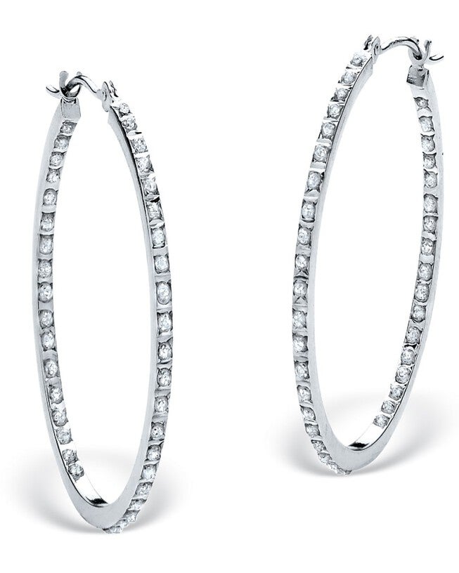 Diamond Fascination Bernish-Set Hoops in Platinum-plated Sterling Silver, White / White, hi-res image number 0