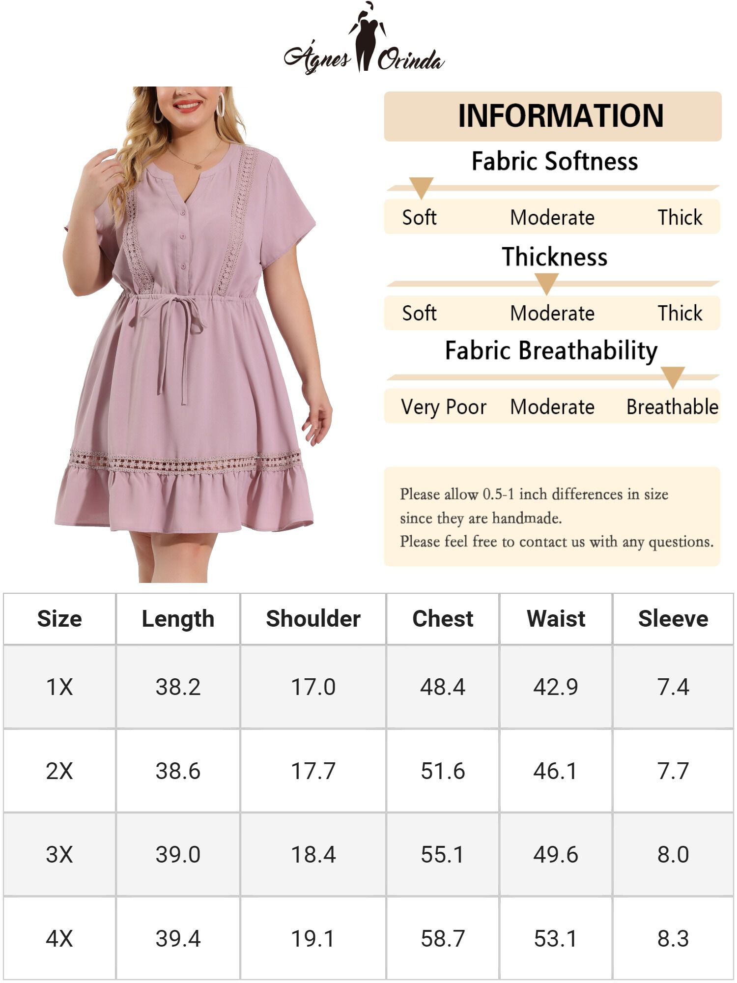 Button V Neck Summer Midi Ruffle A Line Swing Dress, Gray Purple / Pink, alternate image number 4