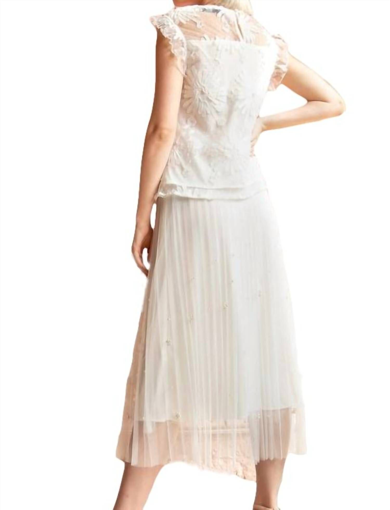 LILA PEARL TULLE SKIRT IN IVORY, Ivory / White, alternate image number 3