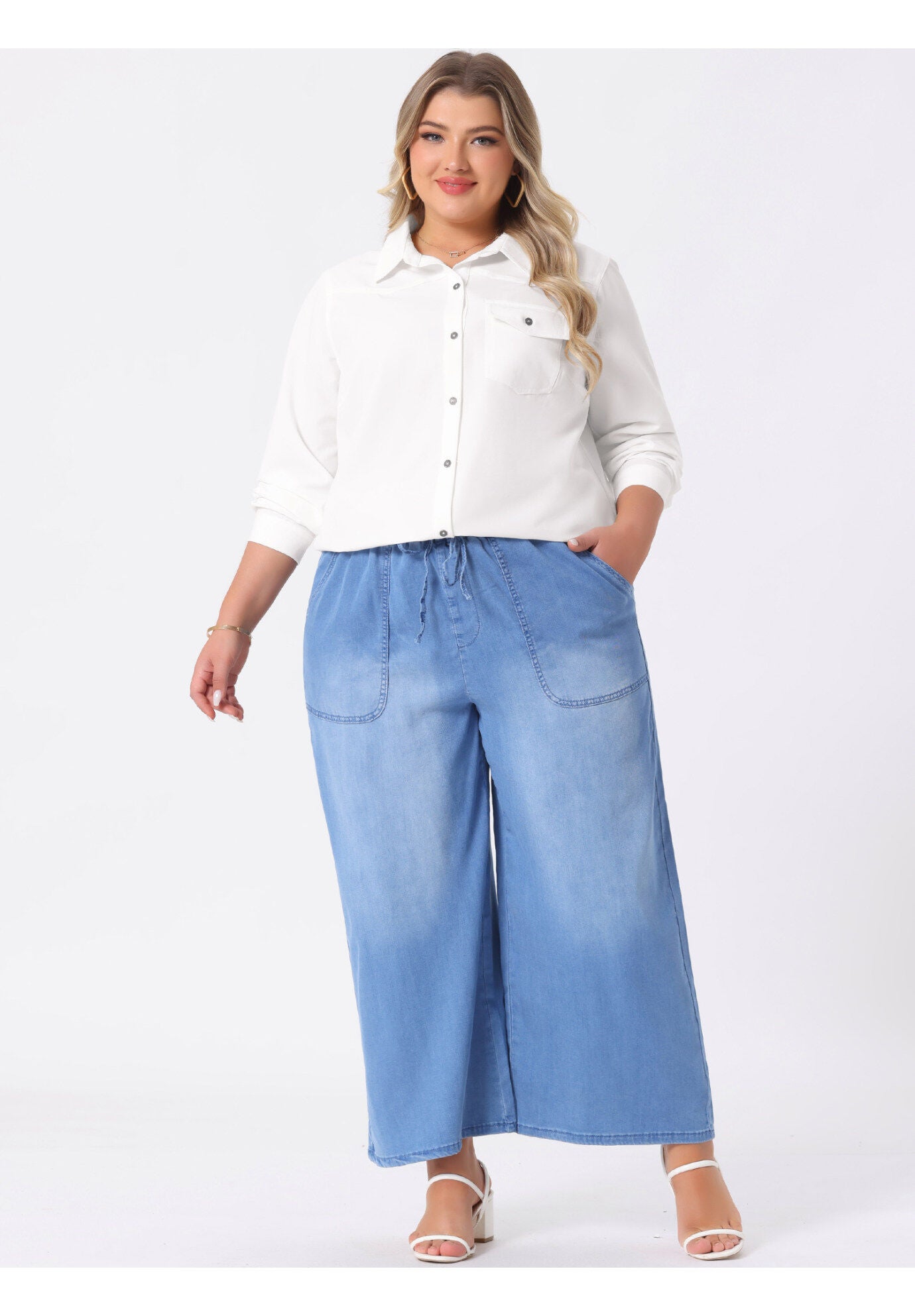 LONG SLEEVE CHEST POCKET DENIM CHAMBRAY SHIRT, White / White, hi-res image number 0