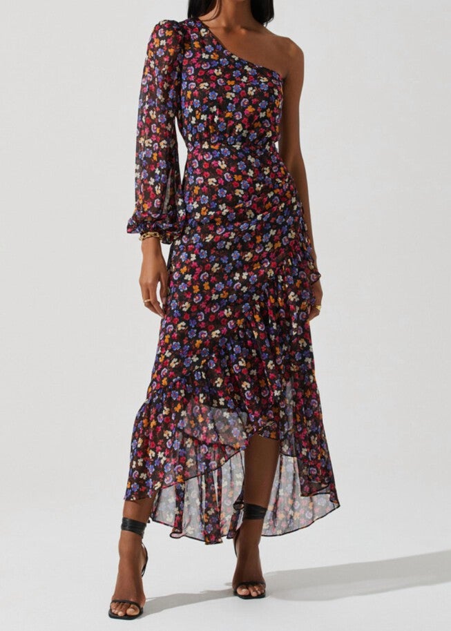 CALISTA DRESS IN BLUE RED DITSY, Blue Red Ditsy / Red, hi-res image number 0