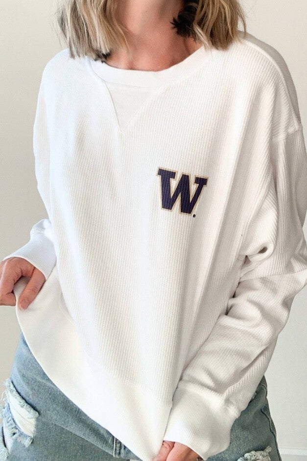 UW LOGO CORDED BOXY SWEATSHIRT IN WHITE, White / White, hi-res image number 0