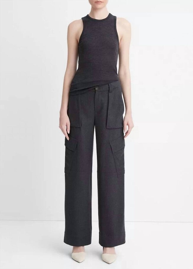 WOOL AND ALPACA V NECK TANK SWEATER DRESS IN CHARCOAL, Charcoal / Charcoal Grey, hi-res image number 0