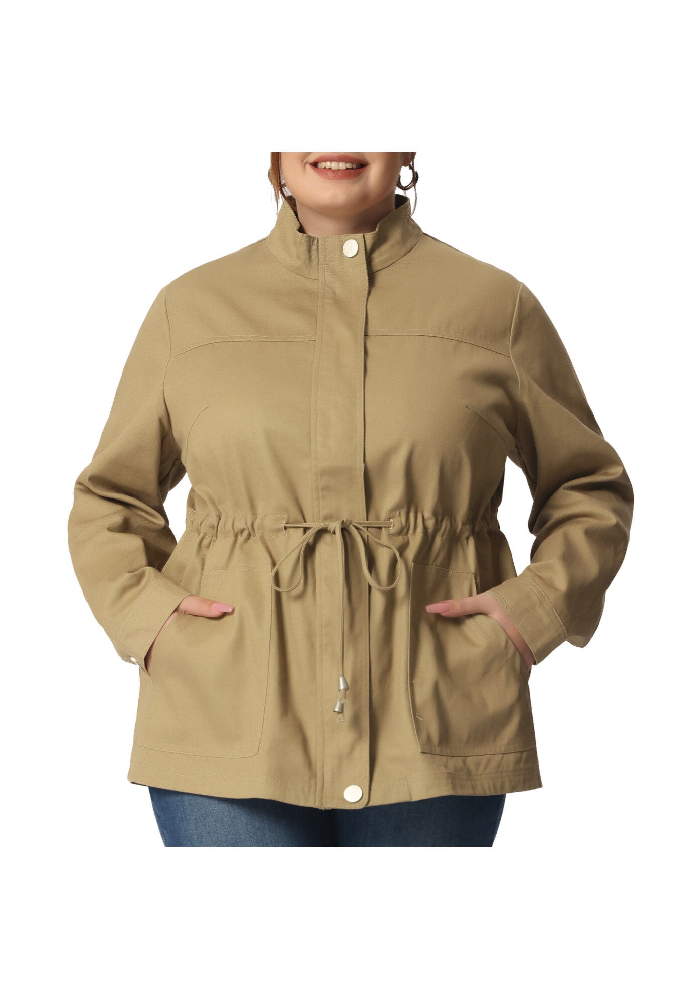 LIGHTWEIGHT ANORAK DRAWSTRING UTILITY JACKET, Light Khaki / Cream, alternate image number 2