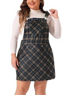 Vintage Plaid Adjustable Straps Pinafore Suspender Skirt Overall Dress