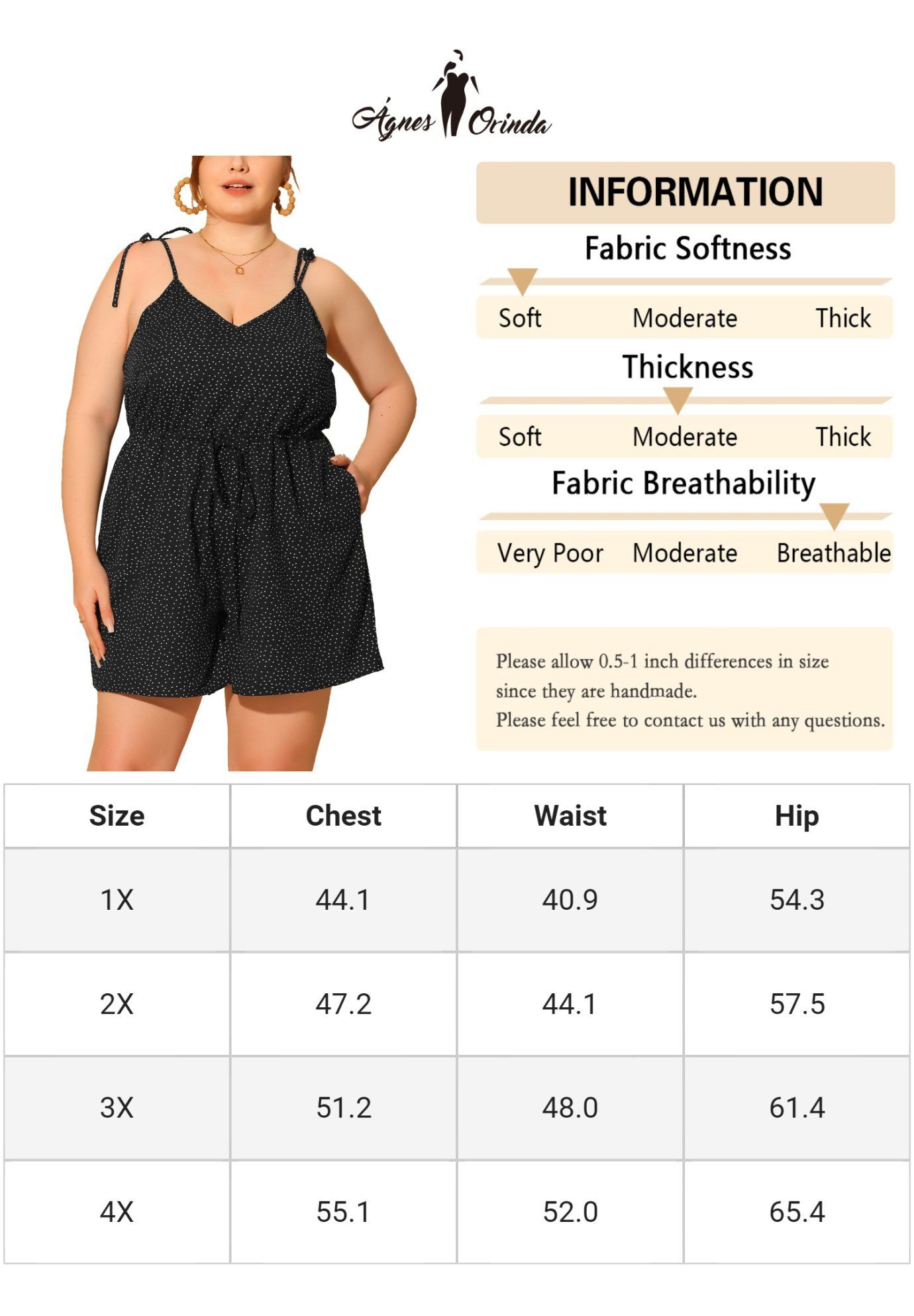 SUMMER POLKA DOTS HIGH ELASTIC WAIST CAMI ROMPER JUMPSUIT, Black / Black, alternate image number 4