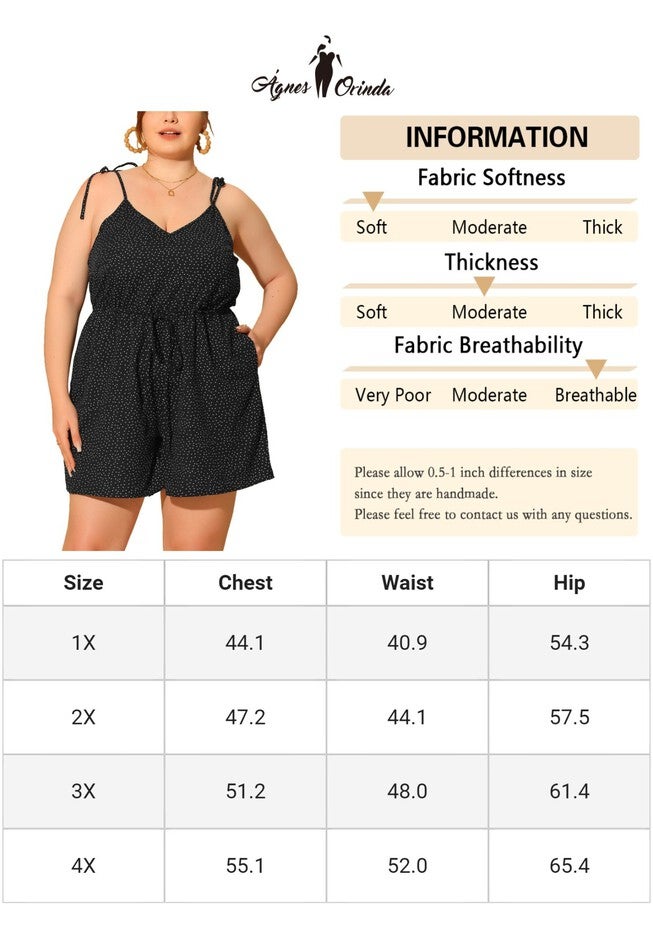 SUMMER POLKA DOTS HIGH ELASTIC WAIST CAMI ROMPER JUMPSUIT, Black / Black, alternate image number 4