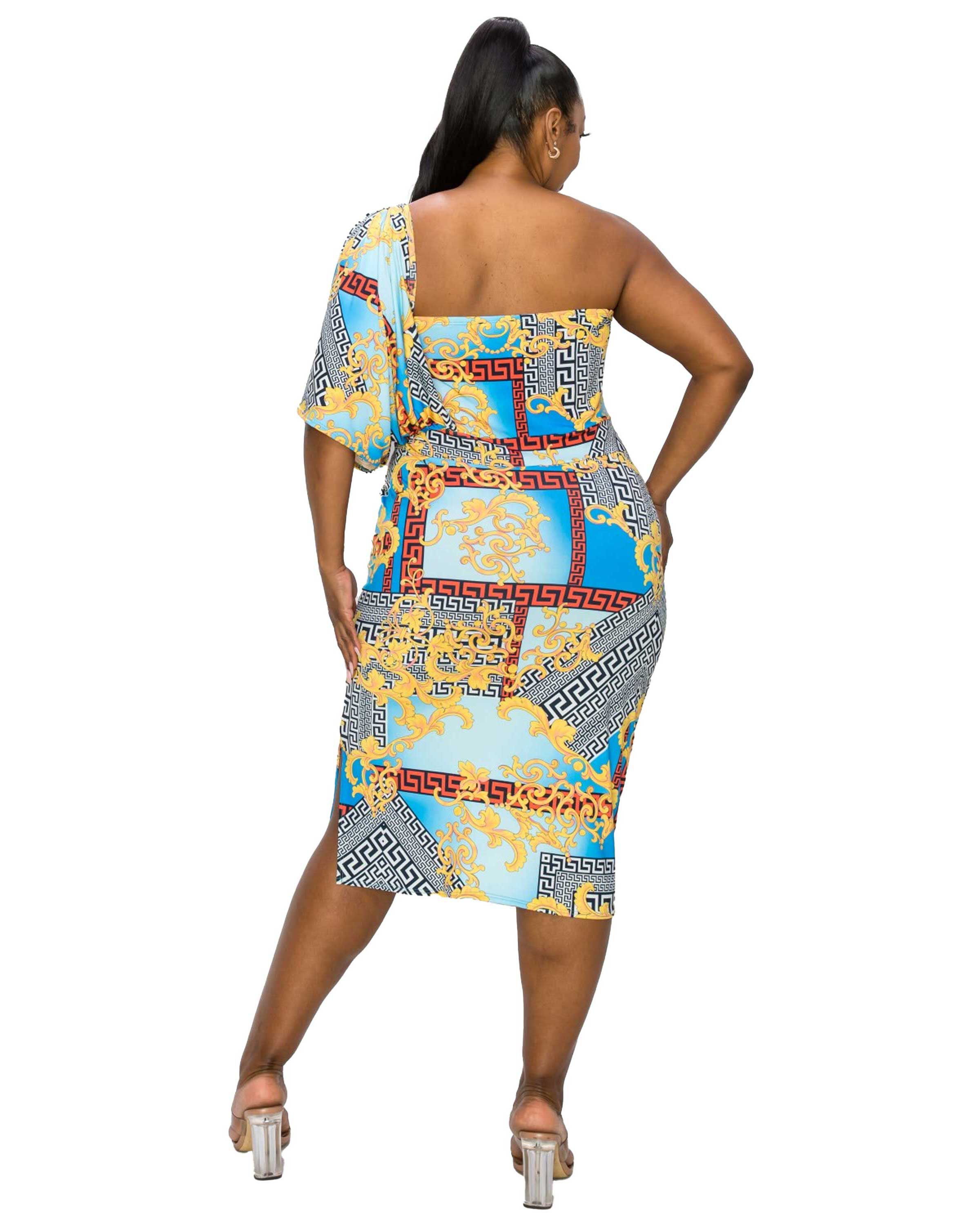 WANDA ONE SHOULDER MIDI DRESS, Blue Royalty / Light Blue, alternate image number 2