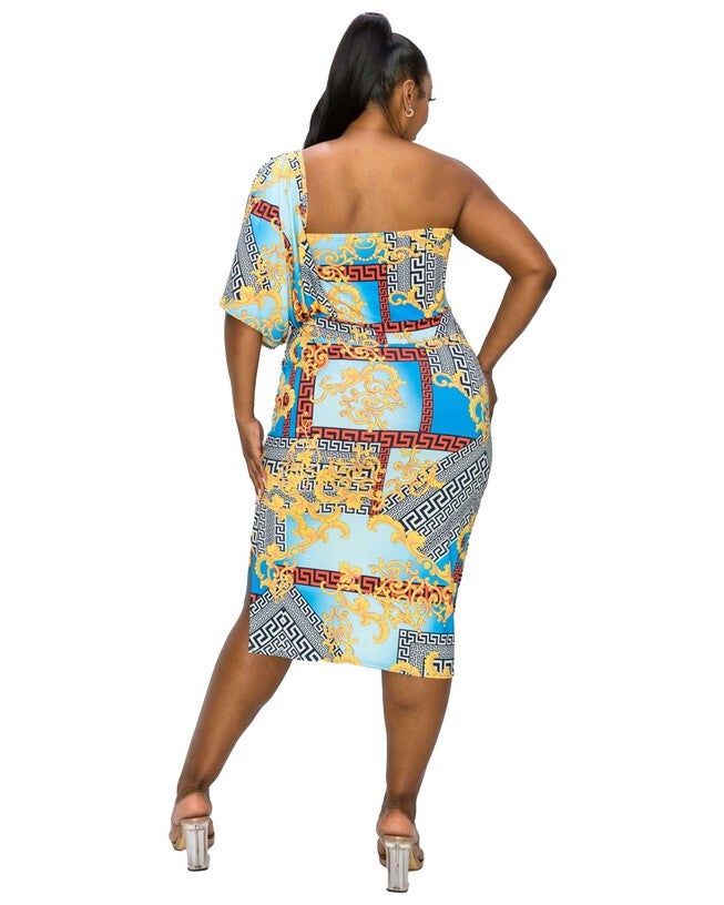 WANDA ONE SHOULDER MIDI DRESS, Blue Royalty / Light Blue, alternate image number 2