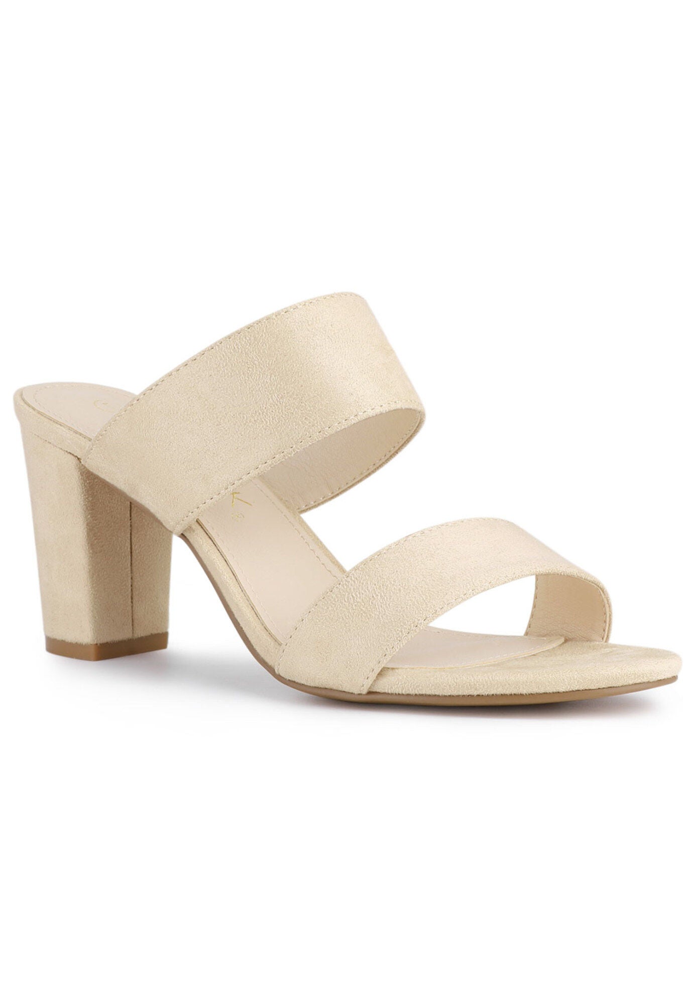 Opened Toe Block Heeled Slide Sandals, Beige / Beige, hi-res image number 0