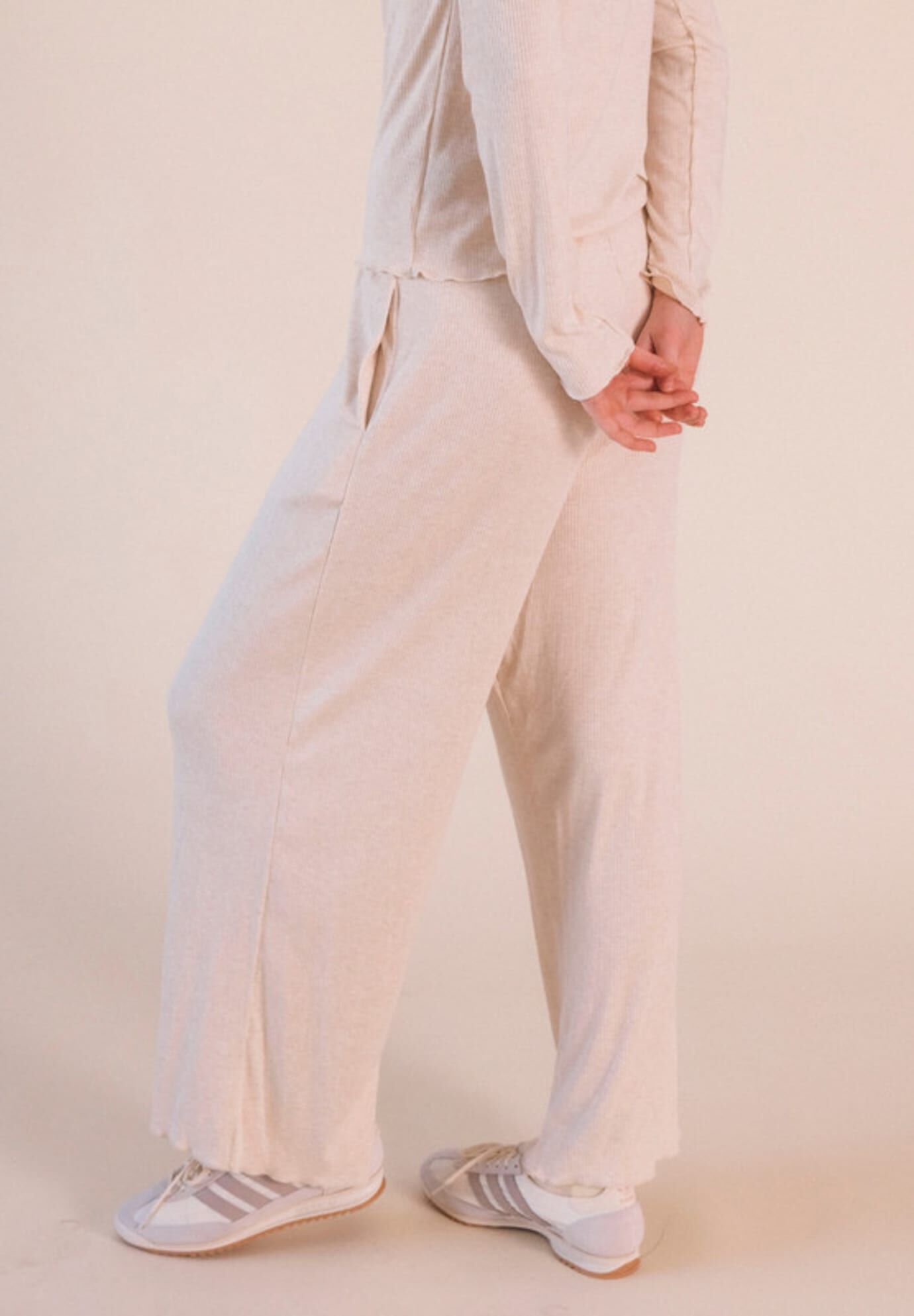 Hedy Ribbed Modal Lounge Pant, Heather Almond / Beige, alternate image number 2