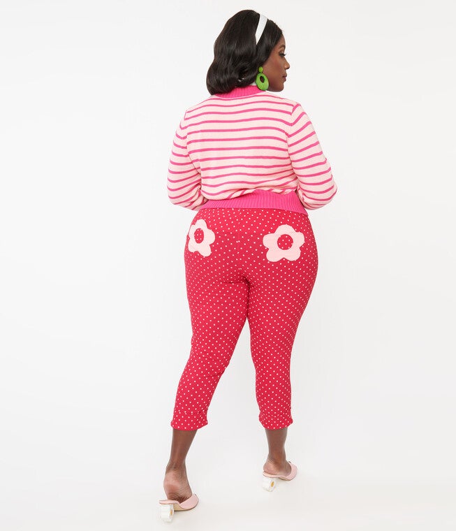 Smak Parlour 1960s Hot Pink Pin Dot Daisy Pocket Smarty Pants Capri, Hot Pink Pin Dot / Pink, alternate image number 2