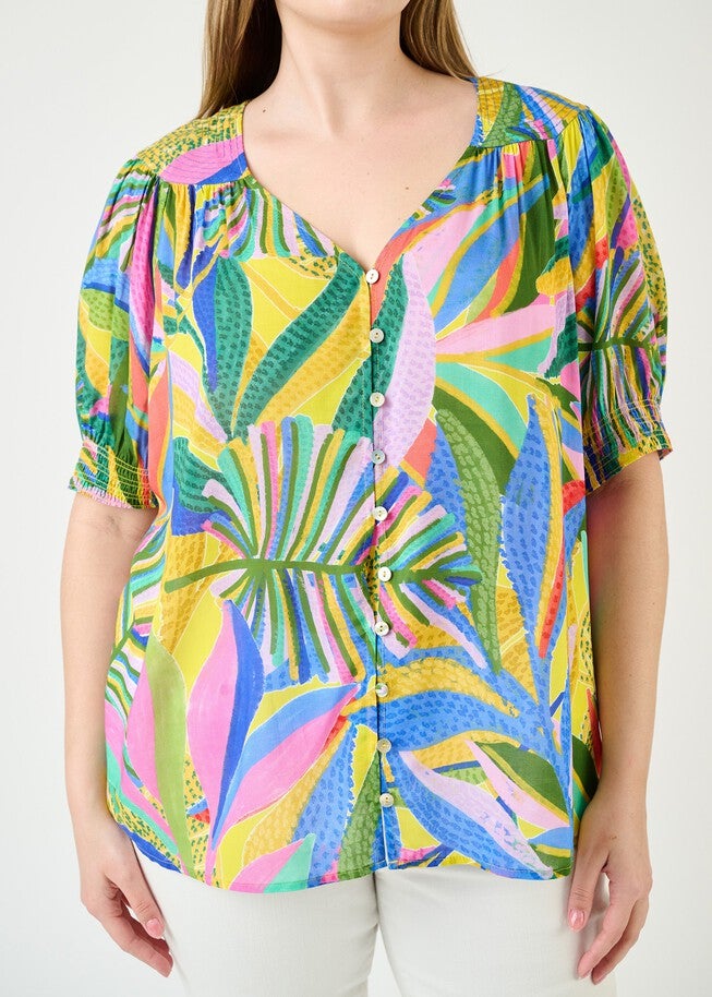 Michaela Tropical Button-Down Top, , alternate image number null