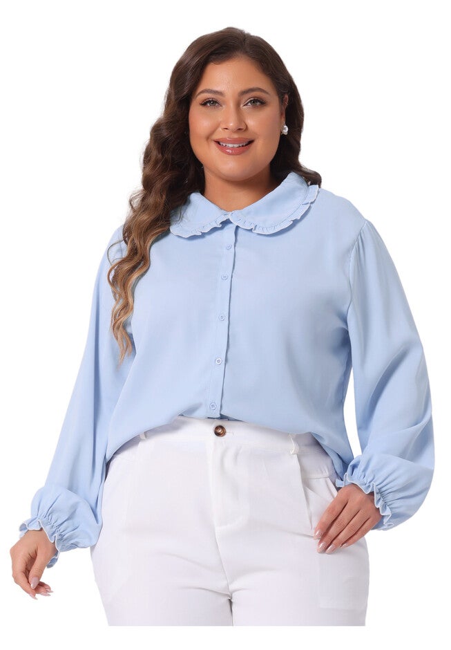 PETER PAN LONG SLEEVE CHIFFON BUTTON DOWN SHIRT, Light Blue / Light Blue, alternate image number 2