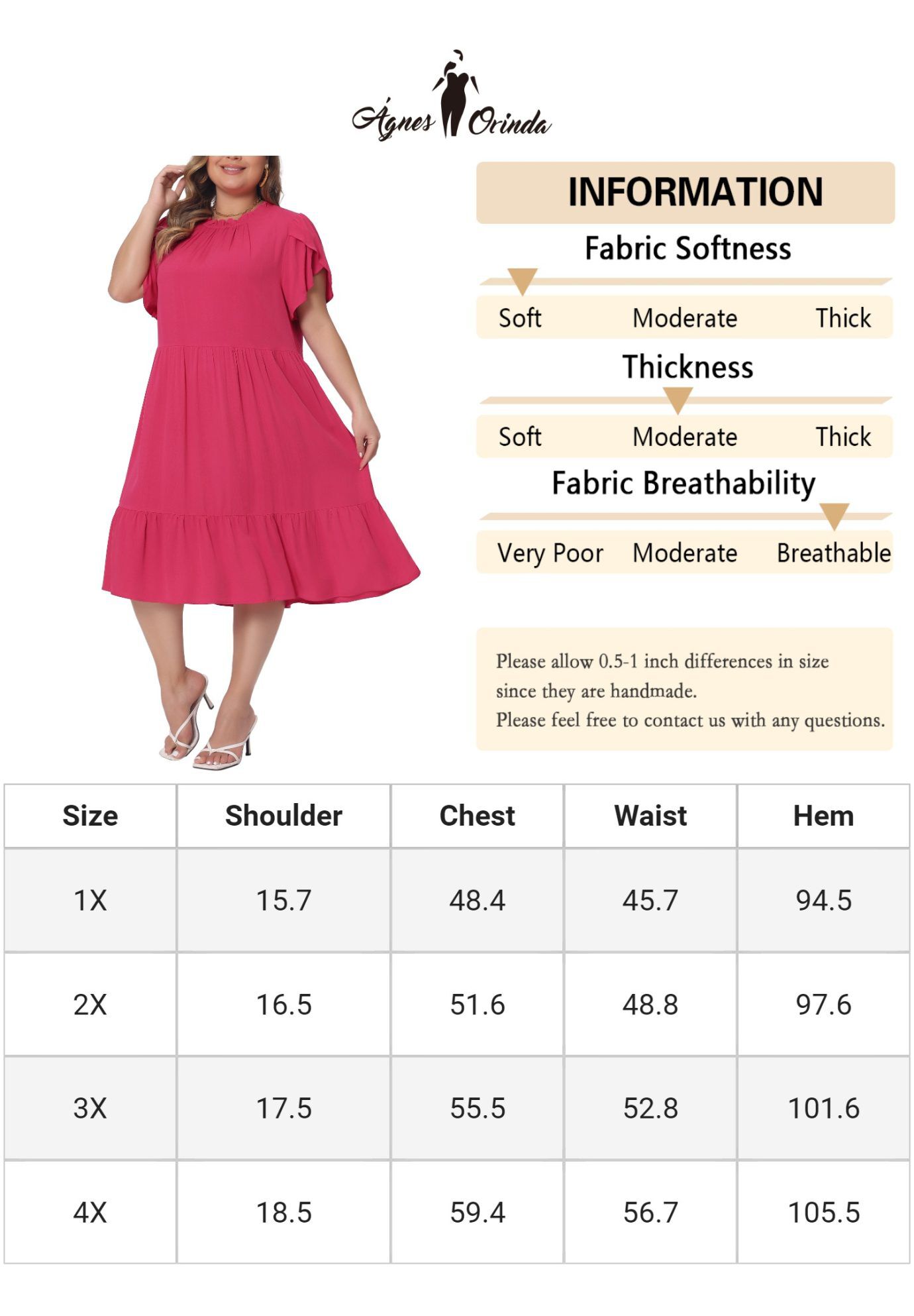 TIE BACK PETAL SLEEVE MOCK NECK RUFFLE HEM A-LINE SWING MIDI DRESS, Hot Pink / Pink, alternate image number 3