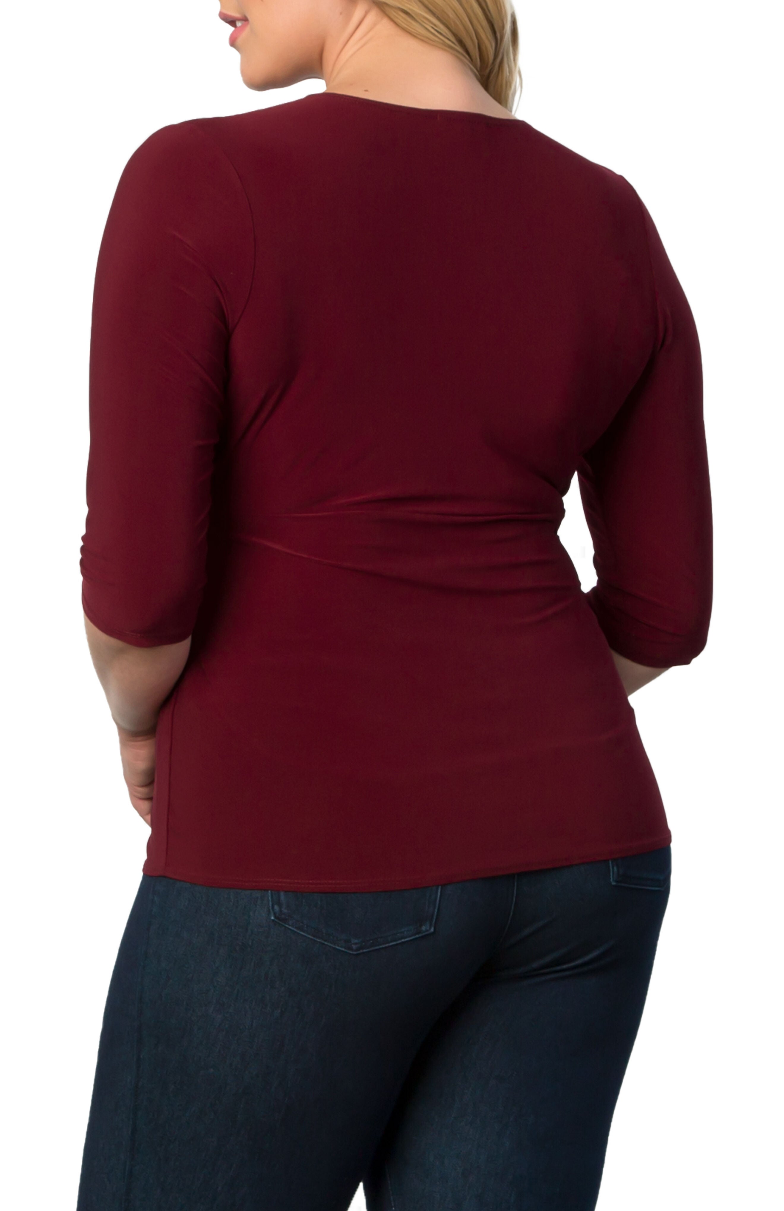 Femme Fatale Faux Wrap Top, BURGUNDY / Burgundy, alternate image number 1