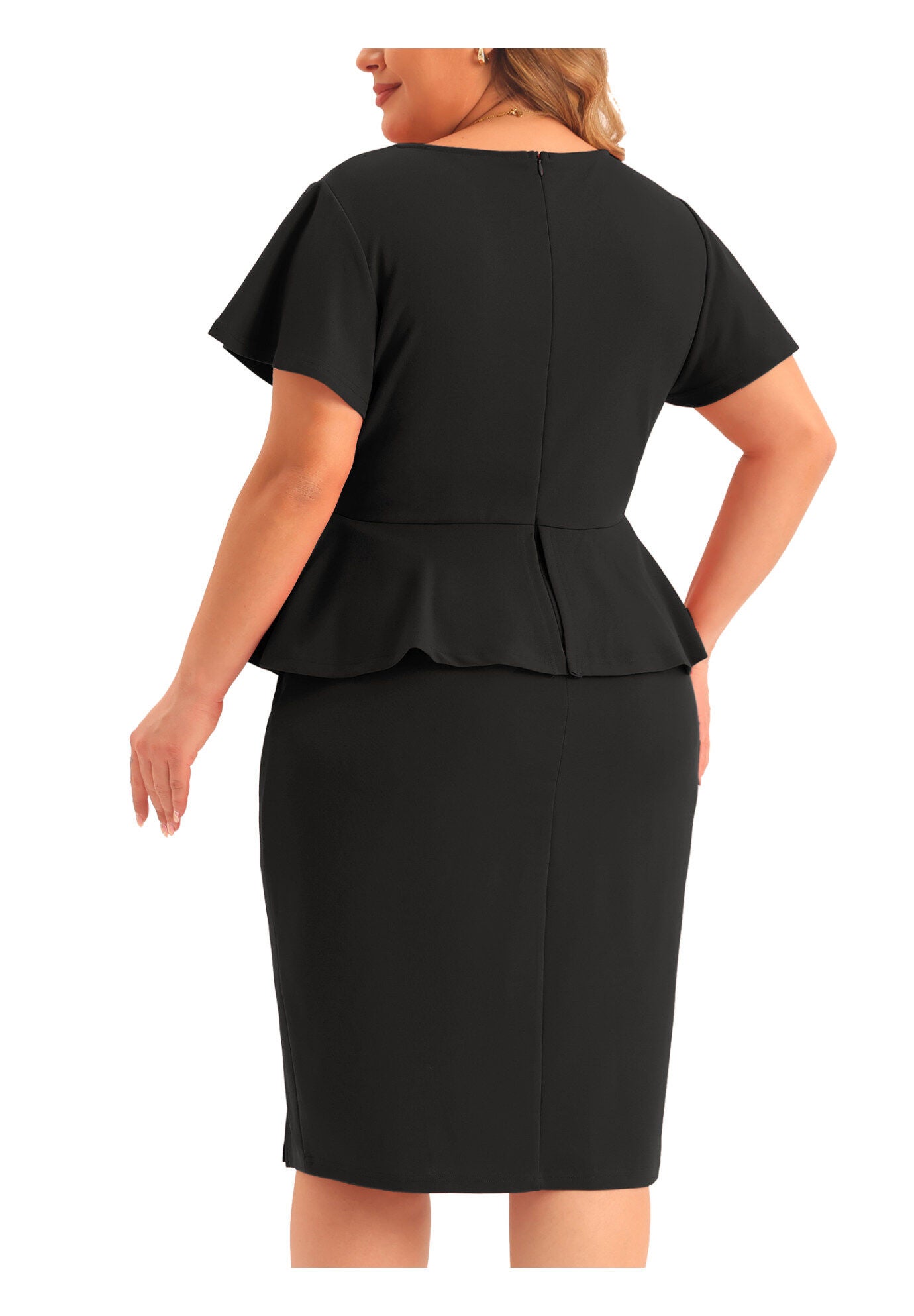 Ruffle Short Sleeve Pencil Retro Peplum Dress, Black / Red, alternate image number 3