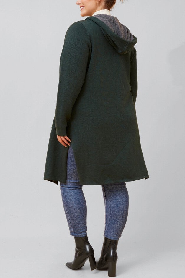 Nora Hooded Open Front Knit Cardigan, Green / Forest Green, alternate image number null