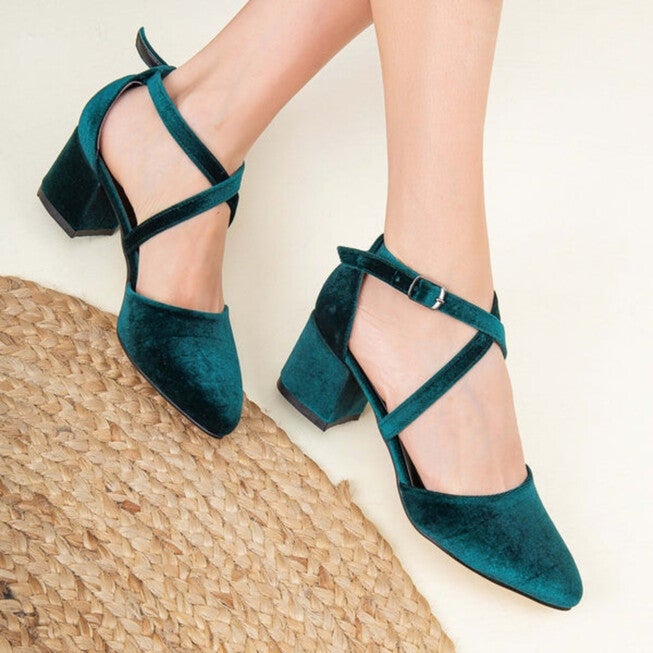 DOLLY - EMERALD GREEN VELVET HEELS, EMERALD GREEN / Forest Green, alternate image number 2