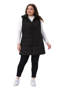 Long Puffer Hooded Quilted Vest with Pockets