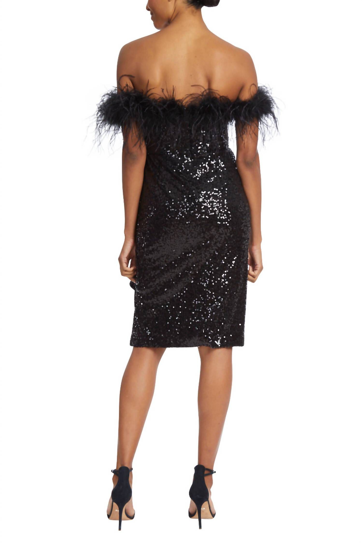 FEATHER SEQUIN STRAPLESS DRESS, Black / Black, alternate image number 2