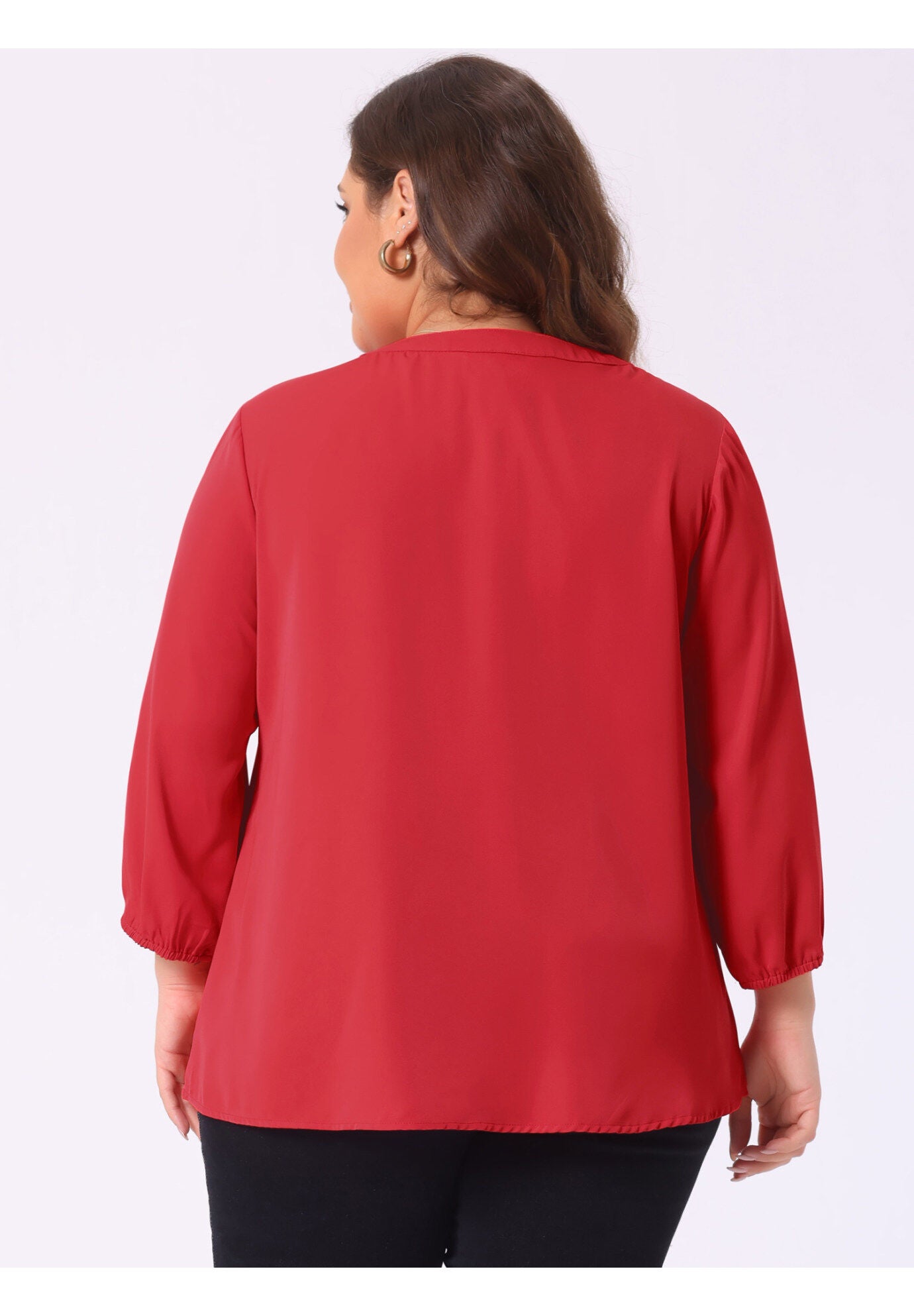 Work Round Neck Ruffle Chiffon Blouse Top, Red / Red, alternate image number 3