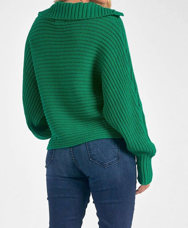 SAVANNAH COLLARED SWEATER IN KELLY GREEN, Kelly Green / Forest Green, alternate image number null