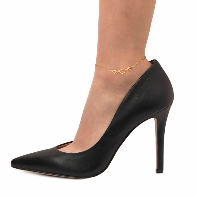 Triple-Heart 18k Gold-plated Sterling Silver Ankle Bracelet 10 inches, Yellow / Yellow, alternate image number null