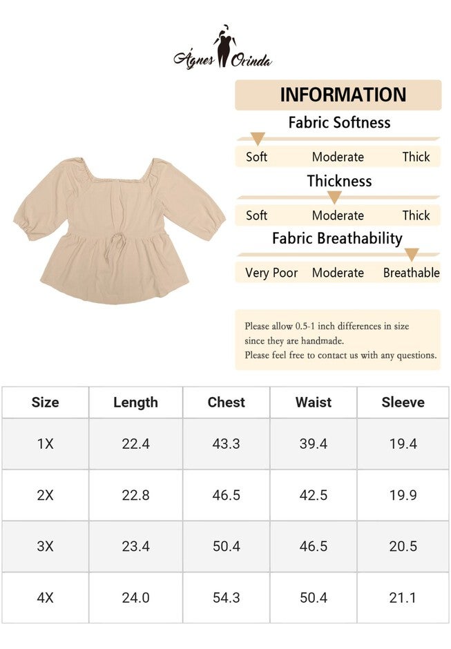 Sweetheart Neck Drawstring Ruched 3/4 Sleeve Peplum Blouse Top, Light Apricot / Cream, alternate image number 4