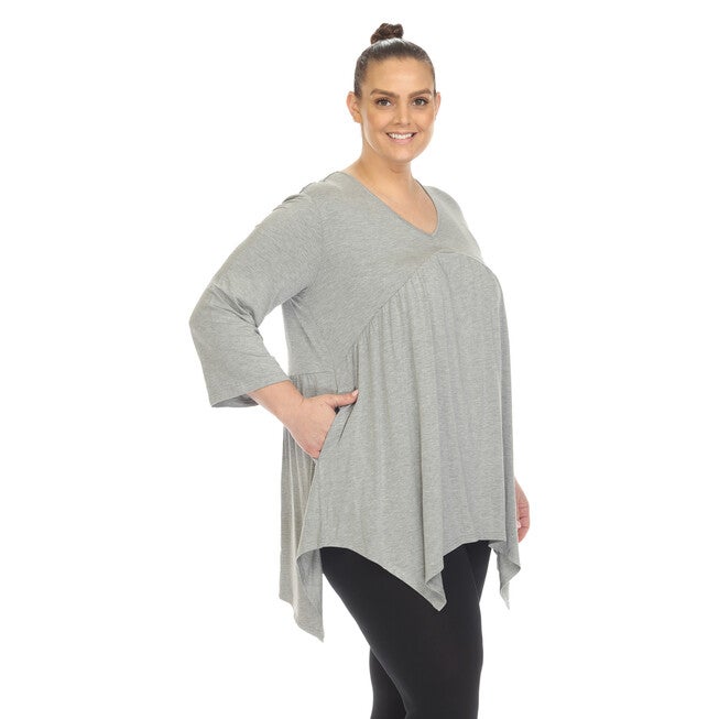 White Mark Empire Waist V-Neck Tunic Top, , alternate image number null