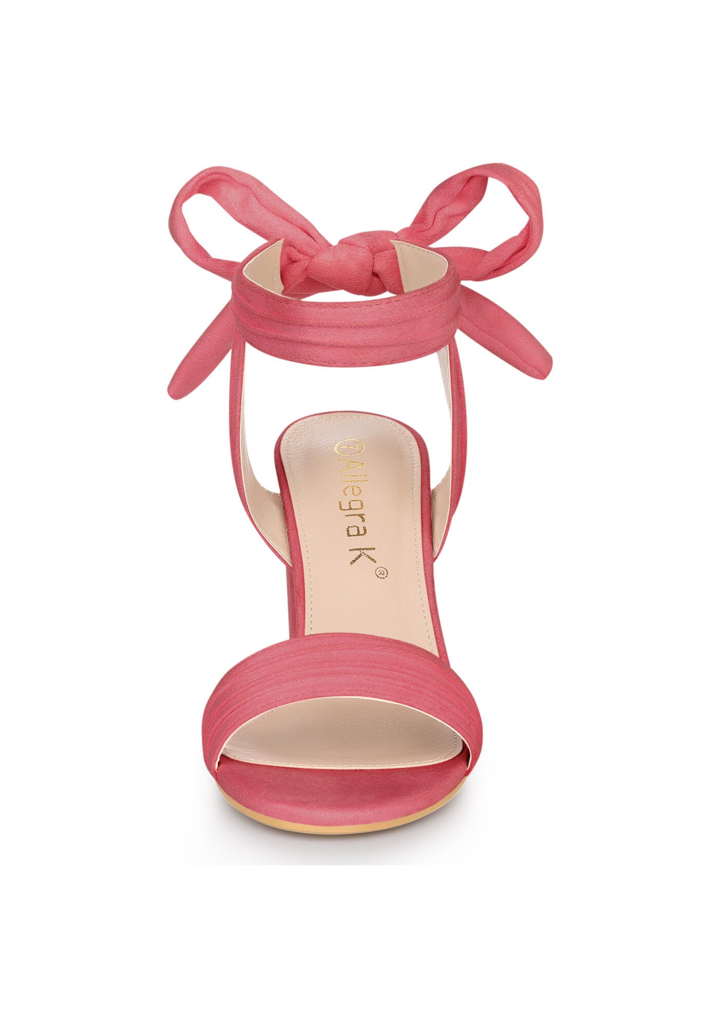 Open Toe Ankle Tie Back Chunky Heel Sandals, Watermelon Red / Peach, alternate image number 1