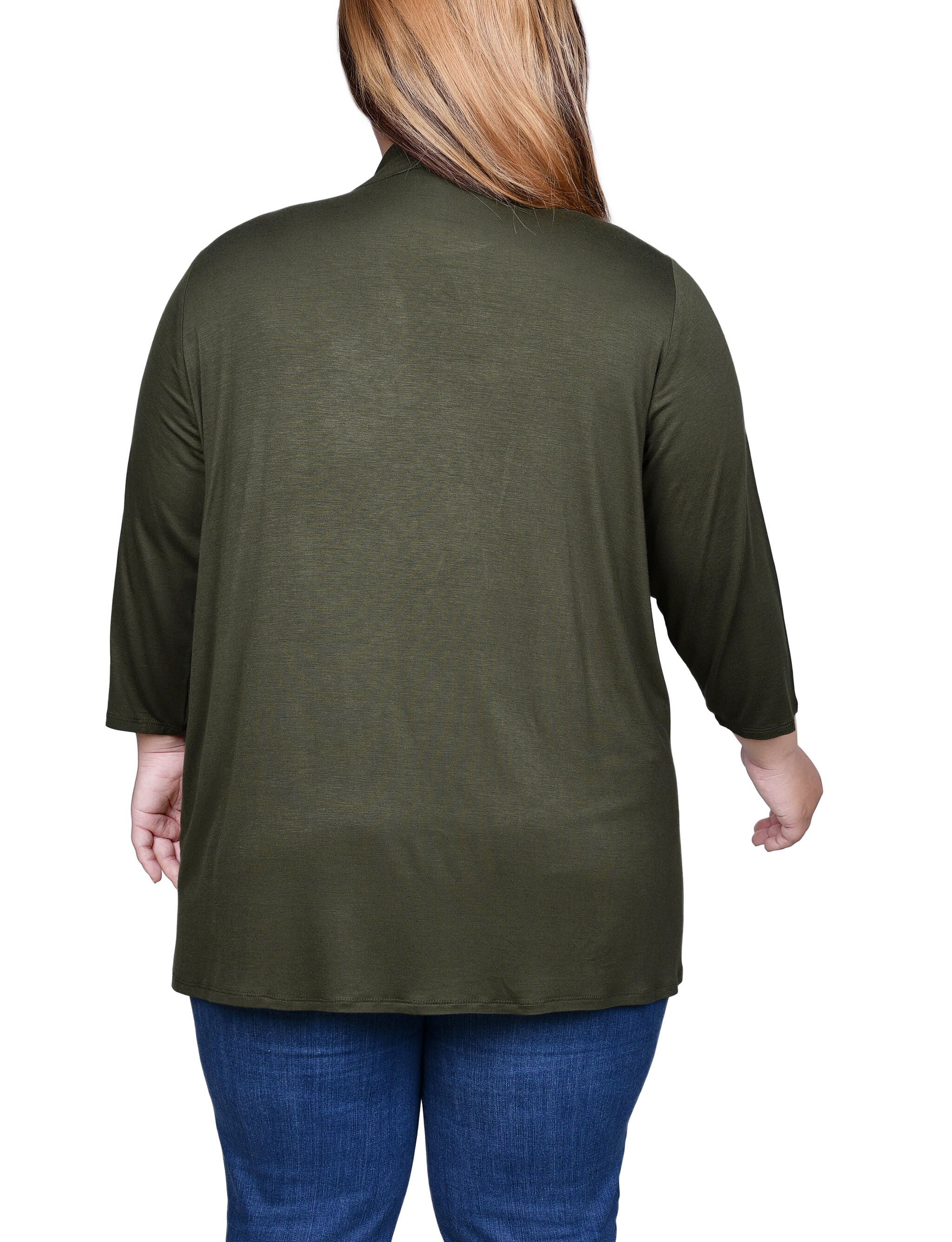 3/4 Sleeve Solid Cardigan, Olivine, alternate image number 1