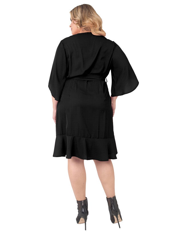 Plus Size Serena Kimono Sleeve Ruffled Knee Length Wrap Dress, , alternate image number 6