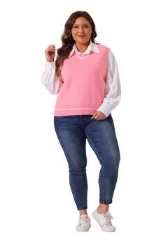 V Neck Stripe Cable Knit Sleeveless Pullover Sweater Vest