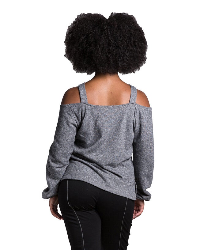 Della Women's V Self Straps Off Shoulder Long Sleeve Top, Grey / Charcoal Grey, alternate image number 3