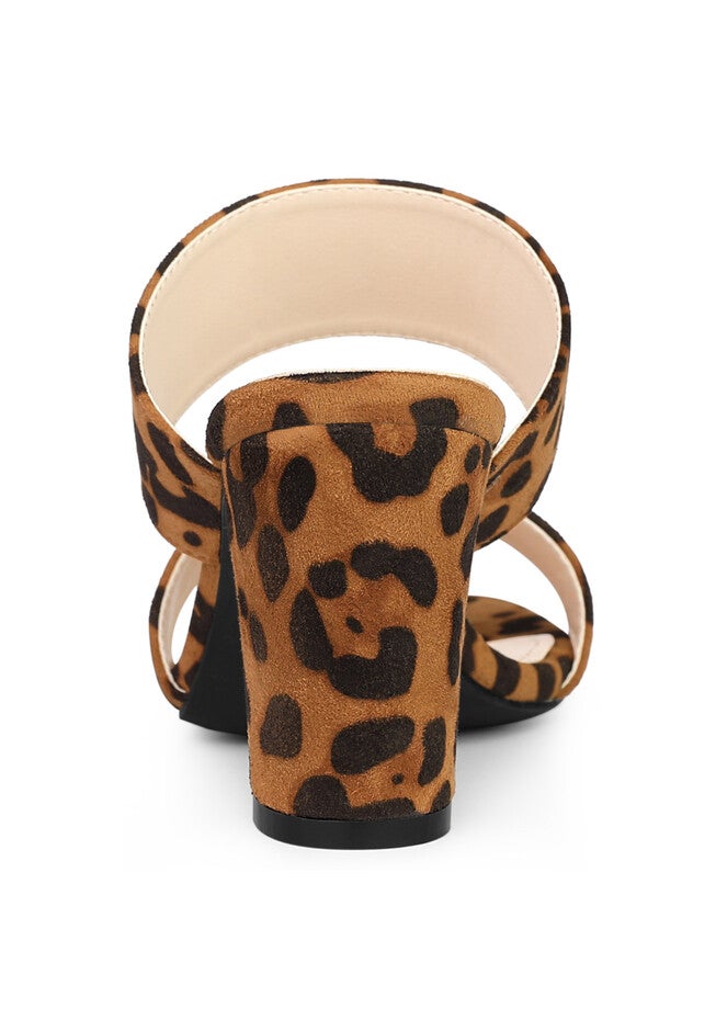 Opened Toe Block Heeled Slide Sandals, Leopard / Brown, alternate image number 2