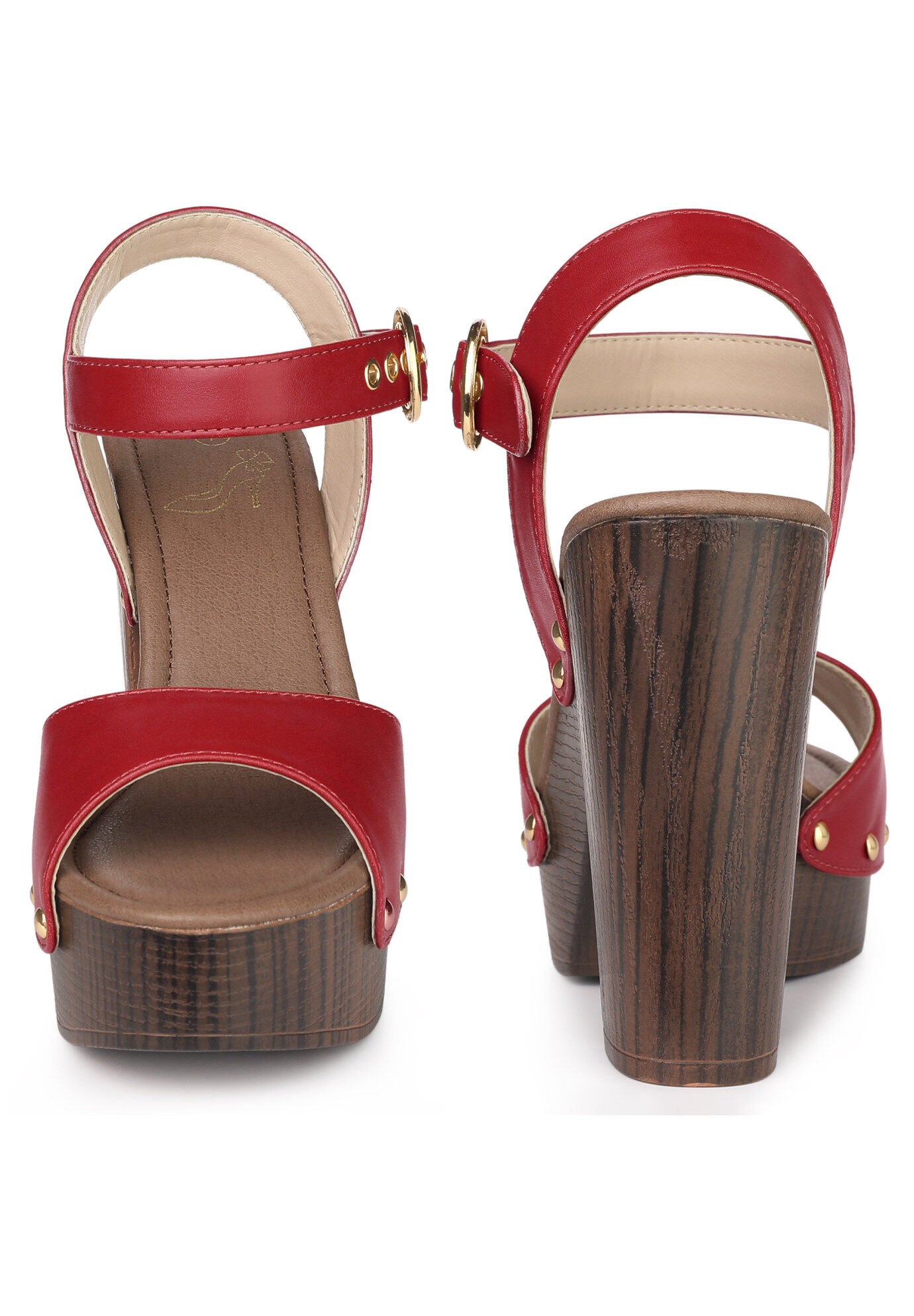 Platform Heels Slingback Chunky High Heel Sandals, Red / Red, alternate image number 1