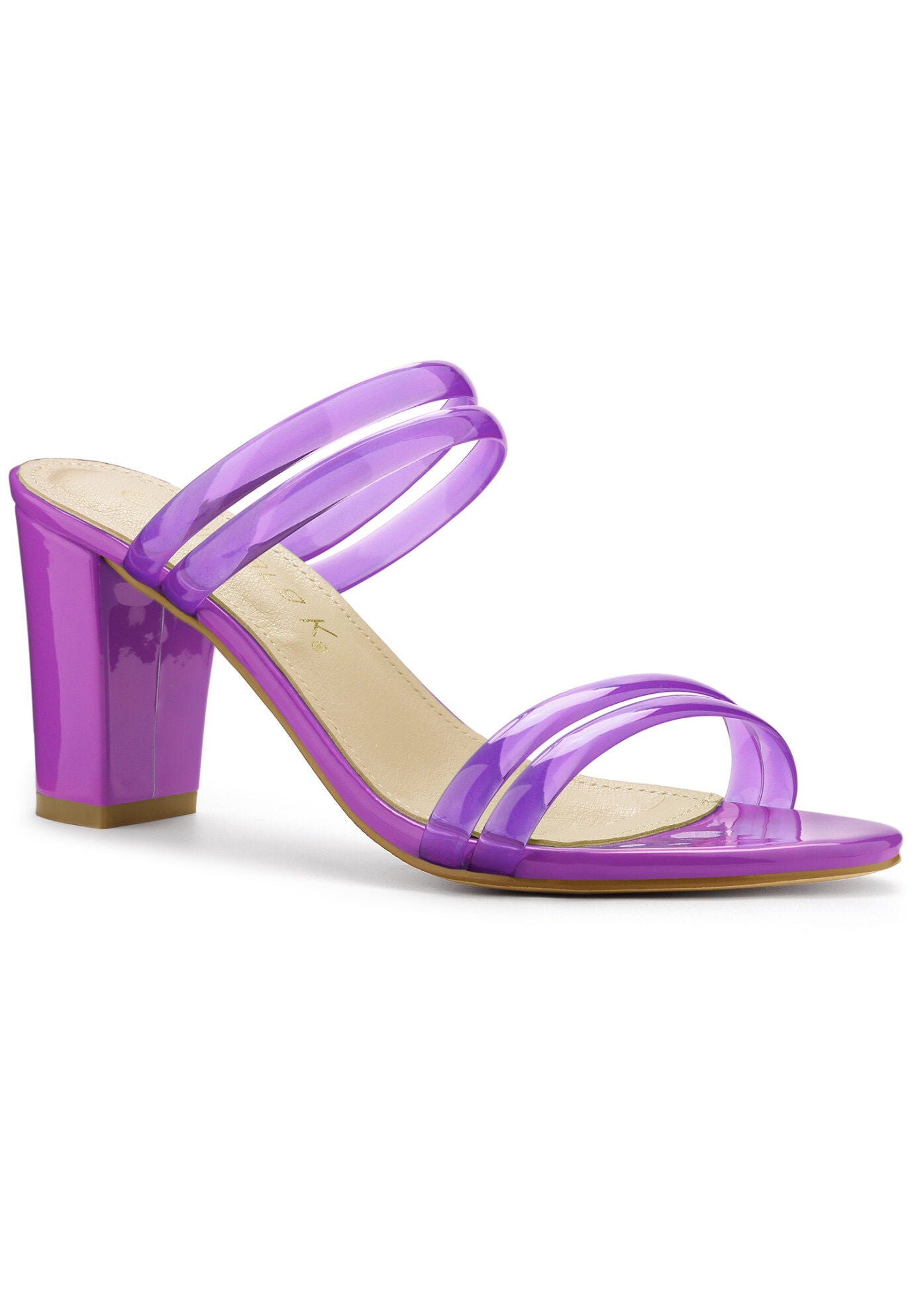 Strappy Slides Mules Block High Heel Sandal, Purple / Purple, hi-res image number 0