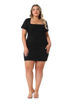 Short Sleeve Square Neck Casual Sundress Midi T Shirt Dres