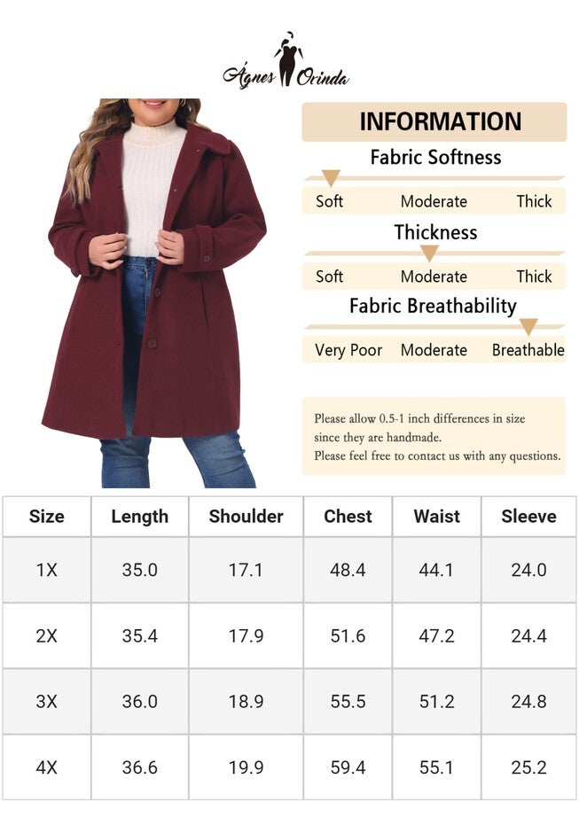 Peter Pan Collar Cuff Single Breasted Trench Long Coat, Burgundy / Red, alternate image number 4