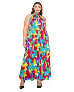 ARROYO HALTER NECK MAXI DRESS IN ABSTRACT PRINT