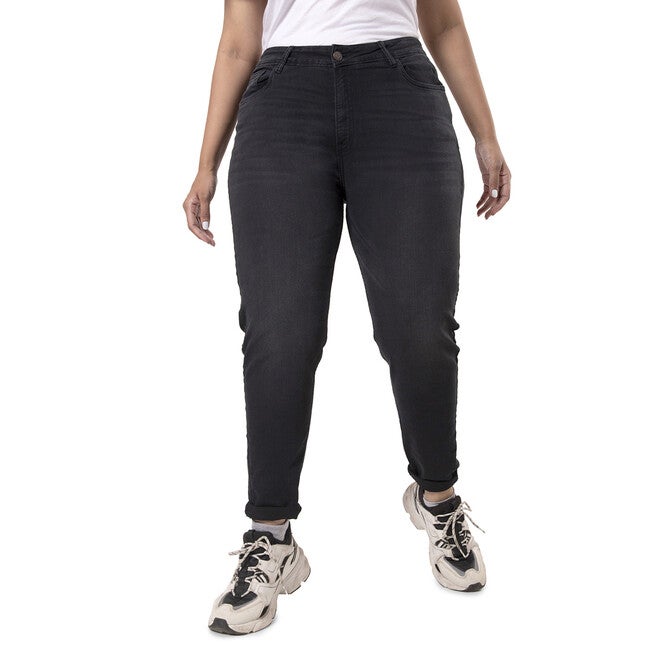 PLUS SIZE WOMEN SOLID CASUAL BLACK JEANS, , alternate image number null
